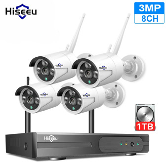 Hiseeu 3MP Wireless WIFI CCTV System 8CH NVR Kit H.265+ 4Pcs Outdoor Audio Security IP Camera P2P Video Surveillance Set