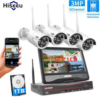 Hiseeu 8CH 3MP 1536P Wireless Security Cameras Kit Outdoor Waterproof 1080P 2MP IP Camera CCTV System Set with 10.1" Monitor NVR