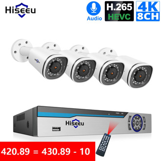 Hiseeu 8CH 4K POE NVR Kit H.265 CCTV Security System 8MP Outdoor Waterproof POE IP Camera Audio Record Video Surveillance Set