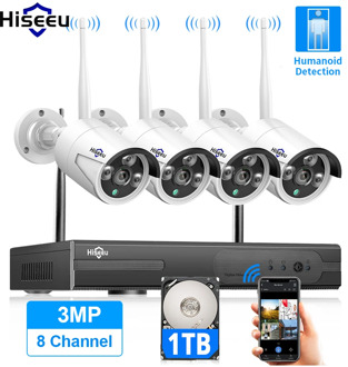 Hiseeu 8CH Wireless CCTV System 1536P 1080P NVR wifi IR-CUT Outdoor 3MP AI IP CCTV Camera Security System Video Surveillance Kit