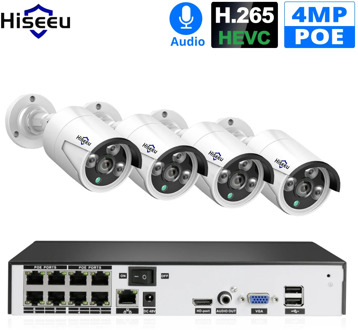 Hiseeu H.265 CCTV System POE NVR Kit 8CH 4MP Waterproof POE IP Camera Bullet Home Security Camera System Outdoor low lux Onvif