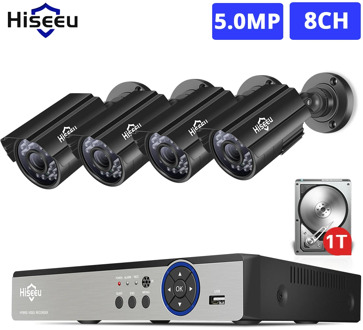Hiseeu H.265+ 8CH 5MP AHD DVR Kit CCTV System 4Pcs 1080P 1920P HD Outdoor Waterproof Bullet Camera P2P Security Surveillance Set