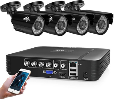 Hiseeu Home Security Cameras System Video Surveillance Kit CCTV 4CH 720P 4PCS Outdoor AHD Security Camera System