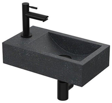 Hit fonteinpack hardsteen met kraangat links incl. fonteinkraan, designsifon en designafvoerplug 40 x 10 x 23 cm, hardsteen / mat zwart