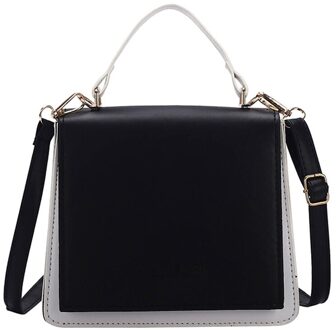 Hit Kleur Crossbody Bag Pu Leer Vrouwen Eenvoudige Schouder Top-Handvat Pouch Splicing Vrouwelijke Messenger Tote Handtassen zwart