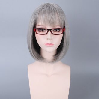 Hittebestendig Bob Pruik Vrouwelijke Kort Haar Fuffy Gezicht Trimmen Bobo Rokerige Grijze Granny Grijs lang scalp