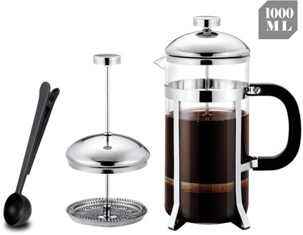 Hittebestendig Glas Franse Pers 350Ml/600Ml/1000Ml Met Triple Filters Thee Brouwer Koffie pot Maker Barista Koffie Karaf 1000ml met lepel