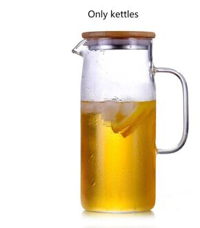 Hittebestendig Glas Kruik Rechte Lichaam Pot Koud Water Cup Theepot Kokend Water Bamboe Cover Koud Water Fles 1.2 L / bamboo en staal