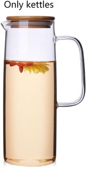 Hittebestendig Glas Kruik Rechte Lichaam Pot Koud Water Cup Theepot Kokend Water Bamboe Cover Koud Water Fles 1.2 L / bamboo en staal