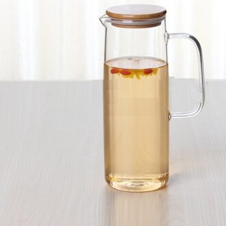 Hittebestendig Glas Kruik Rechte Lichaam Pot Koud Water Cup Theepot Kokend Water Bamboe Cover Koud Water Fles 1.2 L / bamboo hoes