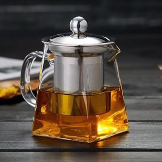 Hittebestendig Glas Roestvrij Stalen Filter Theepot Vierkante Bloem Theepot Hittebestendige Glas Thee Set 350ML