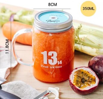 Hittebestendige Borosilicaatglas Mason Jar Mokken Met Deksel Roestvrij Staal Stro Drinken Koffie Drank Bier Mokken Set 350ML blauw Lid