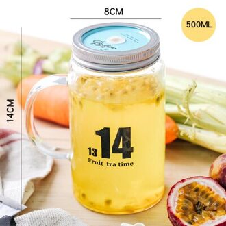 Hittebestendige Borosilicaatglas Mason Jar Mokken Met Deksel Roestvrij Staal Stro Drinken Koffie Drank Bier Mokken Set 500ML blauw Lid