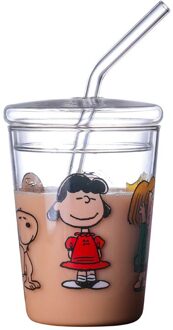 Hittebestendige Clear Aardbei Brief Patroon Koffie Sap Drinken Water Glazen Beker Met Stro Deksel Voor Home Office Drinkware mj