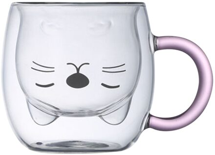 Hittebestendige Double Wall Cup Mokken Borosilicaat 2-Layer 260Ml Glas Leuke Panda Kat Thee Koffie Cup