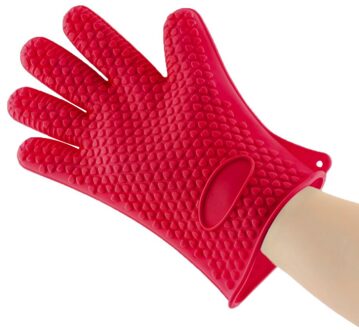 Hittebestendige Siliconen Handschoen Koken Bakken Bbq Oven Pannenlap Mitt Keuken Rood