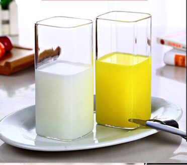 Hittebestendige Vierkante Glas Huishouden Hoge Borosilicate Water Cup Grote Ontbijt Sap Melk Kopje Koffie Cup 400Ml