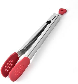 Hittebestendigheid Keuken Tong Roestvrij Staal Voedsel Tang Met Siliconen Tips Keuken Tang Voor Koken rood 1