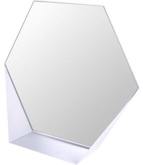 Hive Wandspiegel met Plank - Hexagon Spiegel - 60 x 52 cm Wit