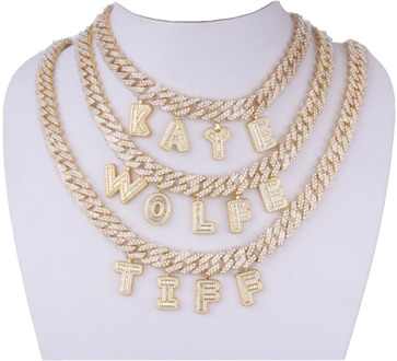 HIYONG Custom Name Necklace Miami Custom Letter Necklace Cuban Chain Initial Letter Charm Cuban Zircon Choker Link Name Necklace