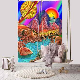 Hkdv Trippy Mountain Zon Tapestry Kleurrijke Psychedelische Art Muur Opknoping Wandtapijten Voor Woonkamer Slaapkamer Thuis Dorm Decor