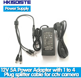 HKIXDISTE 12V 5A 1to 4 Port plug splitter cable CCTV Camera AC Adapter Power Supply Box For the CCTV Security Camera