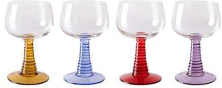 HKliving Swirl Wijnglas 0,2 L - Set van 4 Blauw, Geel, Paars, Rood