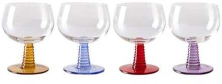 HKliving Swirl Wijnglas 0,35 L - Set van 4 Blauw, Geel, Paars, Rood