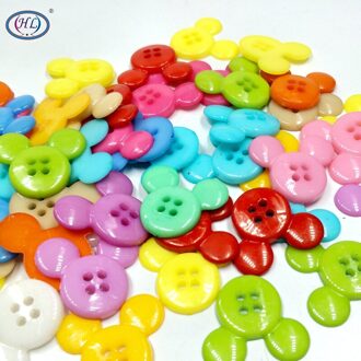 Hl 50Pcs 22Mm X 20Mm Mouse Head Gemengde Kleur 4 Gaten Plastic Knoppen Kinderen Kleding Naaien accessoires Diy Scrapbooking