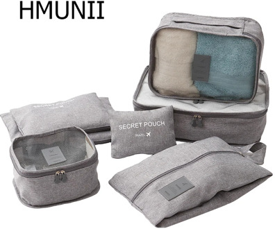 HMUNII Packing Organizers Clothing Cubes Shoe Bags Laundry Pouches For Travel Suitcase Luggage, Storage Organizer 7 Sets Gray