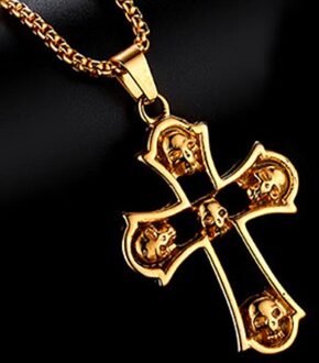 Hnsp Schedel Kruis Ketting Hanger Voor Mannen Goud Zilver Kleur Mannelijke Rvs Ketting Sieraden goud Cross