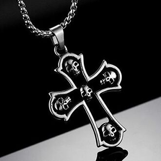 Hnsp Schedel Kruis Ketting Hanger Voor Mannen Goud Zilver Kleur Mannelijke Rvs Ketting Sieraden zilver Cross