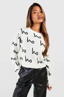 Ho Ho Ho All Over Print Crop Kersttrui, Cream - M