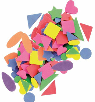 Hobby artikelen 240x stuks foam rubberen figuren gekleurd - knutselen met rondjes - driehoeken - sterren etc