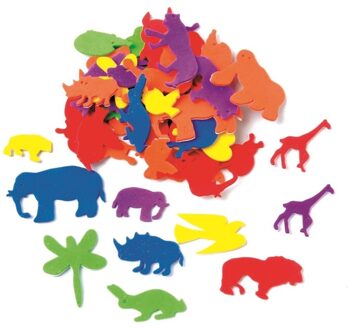 Hobby artikelen 50x foam rubberen dieren gekleurd