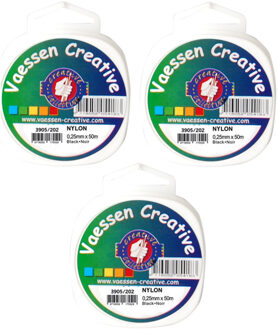 Hobby binddraad - 3x - zwart - 50 meter - dikte 0,25 mm - nylon - etalagedraad
