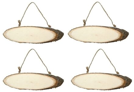 Hobby boomstam ophang bord - 4x - 23 x 6 cm - boomschijf bordjes