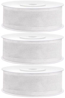 Hobby chiffon sierlint - 3x - wit - 2,5 cm/25 mm x 25 meter - decoratie - cadeaulinten