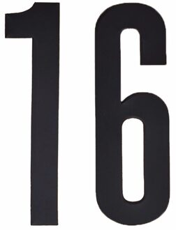 Hobby cijfers stickers - cijfer 16 - zwart - 10 cm - Huisvuil container - brievenbus