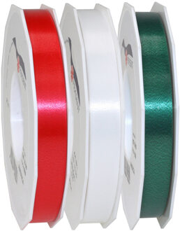 Hobby/deco luxe cadeau sierlinten rood/wit/groen 1.5 cm x 91 meter - Cadeaulinten Multikleur