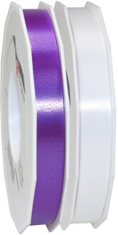 Hobby/deco luxe cadeau sierlinten wit en paars 1.5 cm x 91 meter