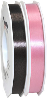 Hobby/deco luxe cadeau sierlinten zwart en lichtroze 1.5 cm x 91 meter