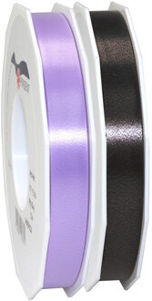 Hobby/deco luxe cadeau sierlinten zwart en lila 1.5 cm x 91 meter