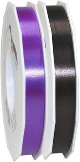 Hobby/deco luxe cadeau sierlinten zwart en paars 1.5 cm x 91 meter