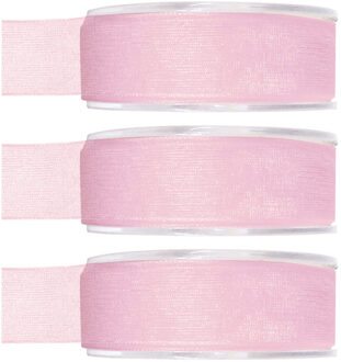 Hobby/decoratie organza sierlint - 3x - roze - 2,5 cm x 20 meter - Cadeaulint - inpakken
