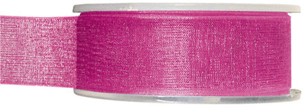 Hobby/decoratie organza sierlint - fuchsia roze - 2,5 cm x 20 meter - Cadeaulinten