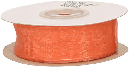 Hobby/decoratie organza sierlint - oranje - 2,5 cm x 20 meter - Cadeaulint - inpakken
