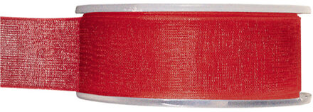 Hobby/decoratie organza sierlint - rood - 2,5 cm x 20 meter - Cadeaulint - inpakken