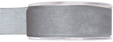 Hobby/decoratie organza sierlint - zilvergrijs - 2,5 cm x 20 meter - Cadeaulint - inpakken