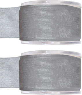 Hobby/decoratie sierlint - 2x - grijs - organza - 4 cm x 20 meter